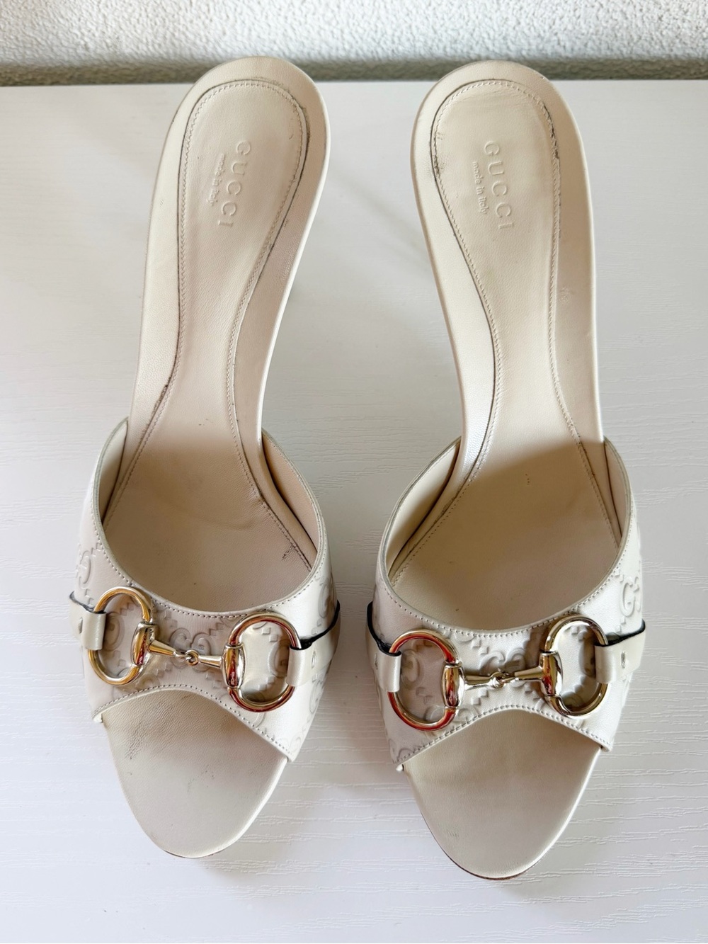 Gucci White Guccissima GG Horsebit Leather Mule Heels Size 10B Mystic White - Picture 5 of 14
